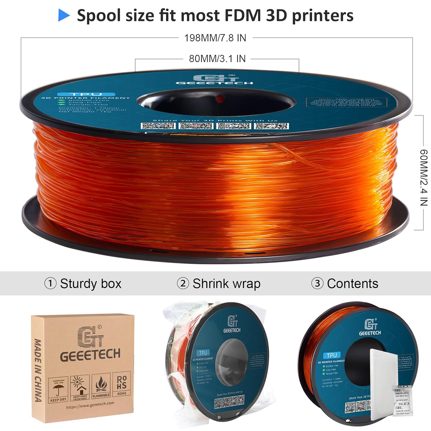 Geeetech - TPU Transparant Orange (1.75mm - 1kg)