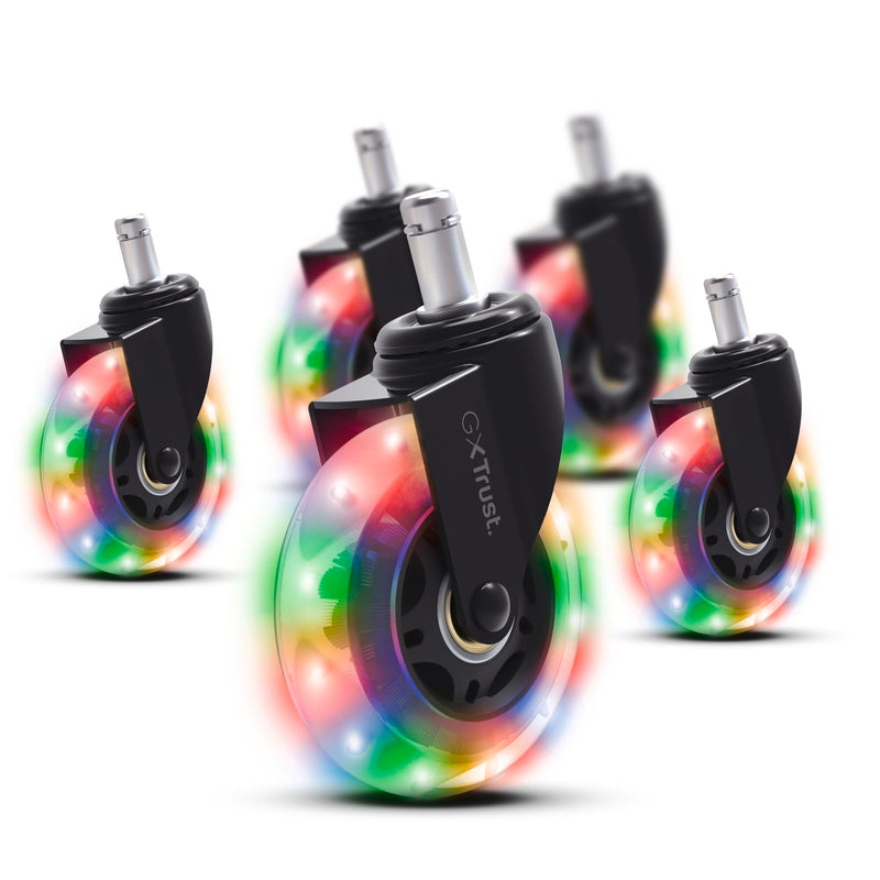 GXTrust Gel LED Chair Wheels 11mm Set of 5, Universal Fit for Gaming Office Computer Chair, Castor Wheels Replacement, Smooth and Silent, Quiet Rolling, Floor-Friendly, RGB Changing Lights