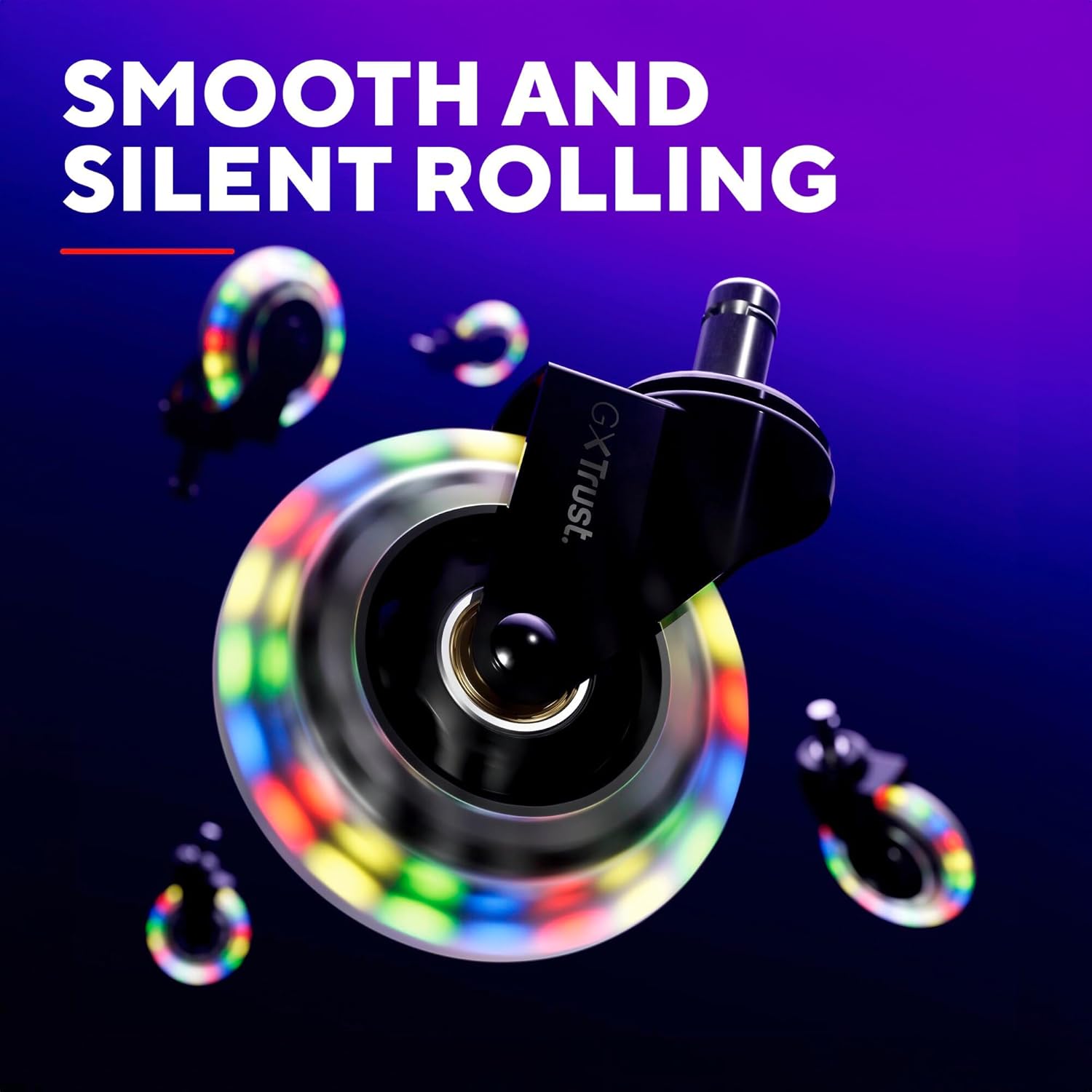 GXTrust Gel LED Chair Wheels 11mm Set of 5, Universal Fit for Gaming Office Computer Chair, Castor Wheels Replacement, Smooth and Silent, Quiet Rolling, Floor-Friendly, RGB Changing Lights