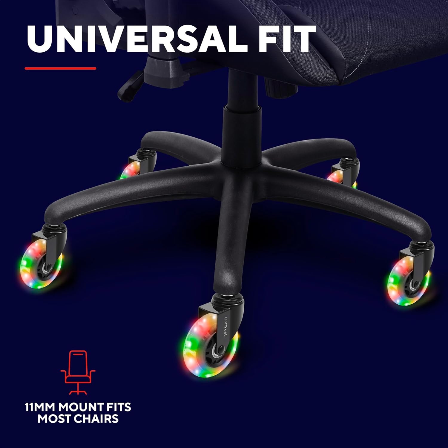 GXTrust Gel LED Chair Wheels 11mm Set of 5, Universal Fit for Gaming Office Computer Chair, Castor Wheels Replacement, Smooth and Silent, Quiet Rolling, Floor-Friendly, RGB Changing Lights