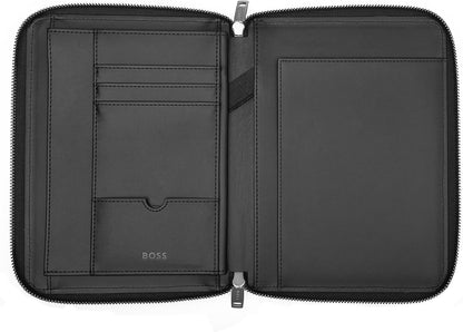 Hugo Boss A5 Conference Folder Monogram Zipped Black