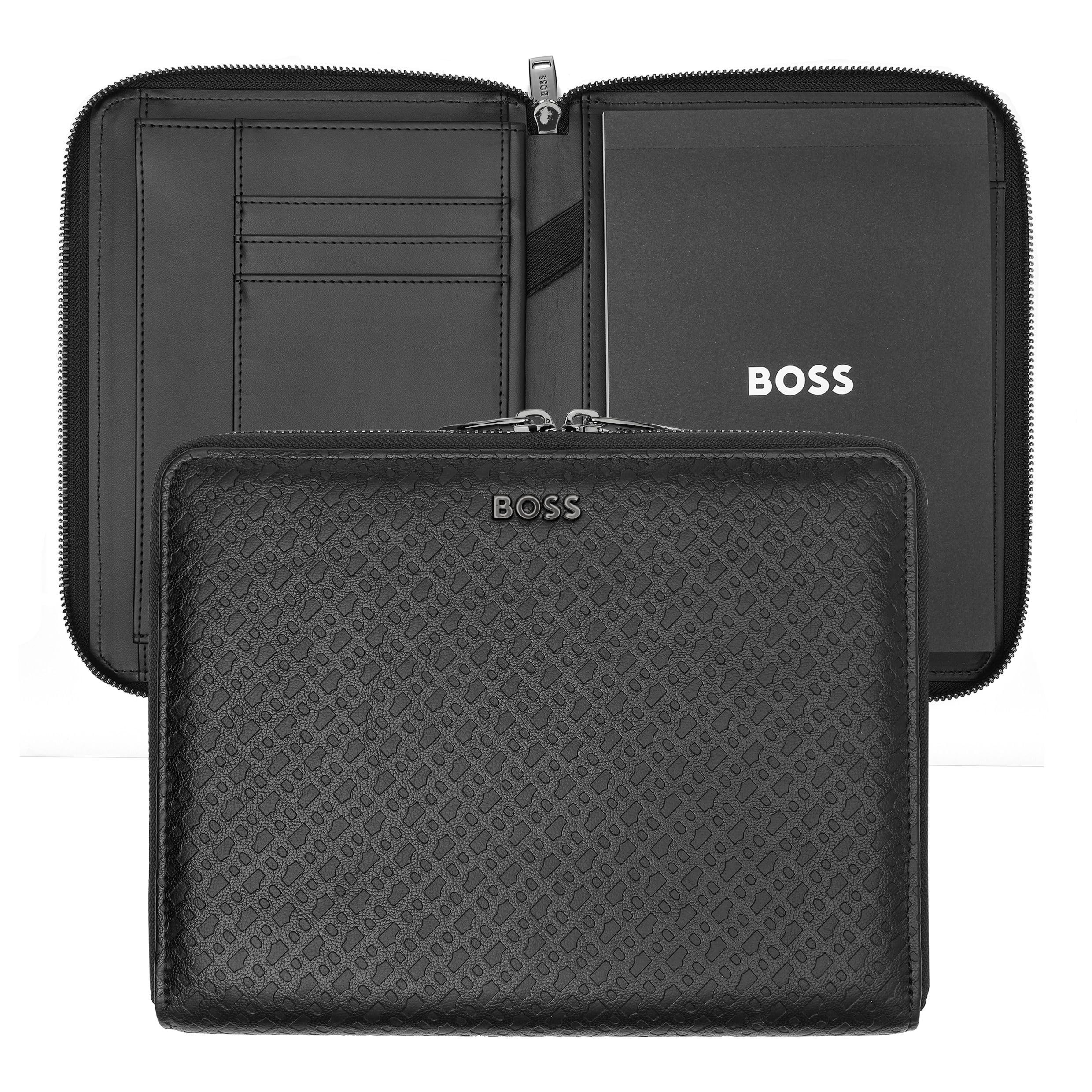 Hugo Boss A5 Conference Folder Monogram Zipped Black