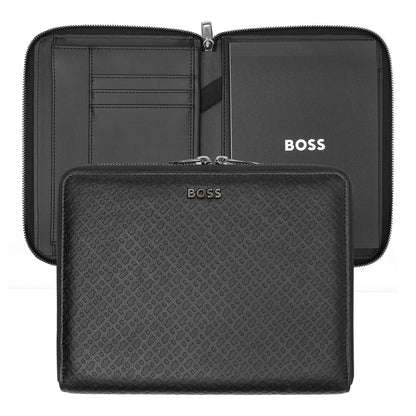 Hugo Boss A5 Conference Folder Monogram Zipped Black