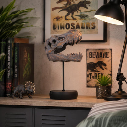 Tyrannosaurus Rex Skull on Plinth 24.2cm – Fossilised T-Rex Skull Ornament, Prehistoric Dinosaur Display Figure