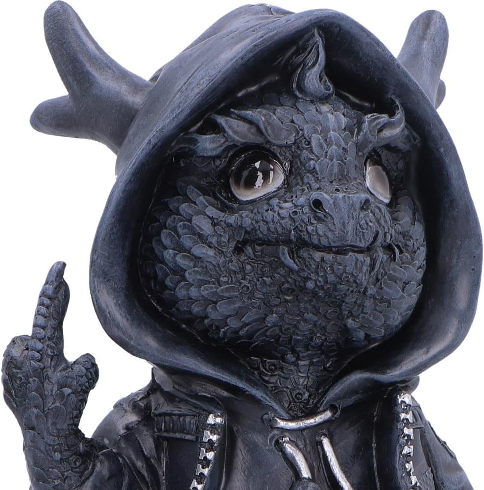 Playing with Fire Dragon Figurine 16.2cm – Gothic Hoodie Dragon Ornament, Humorous Fantasy Collectible