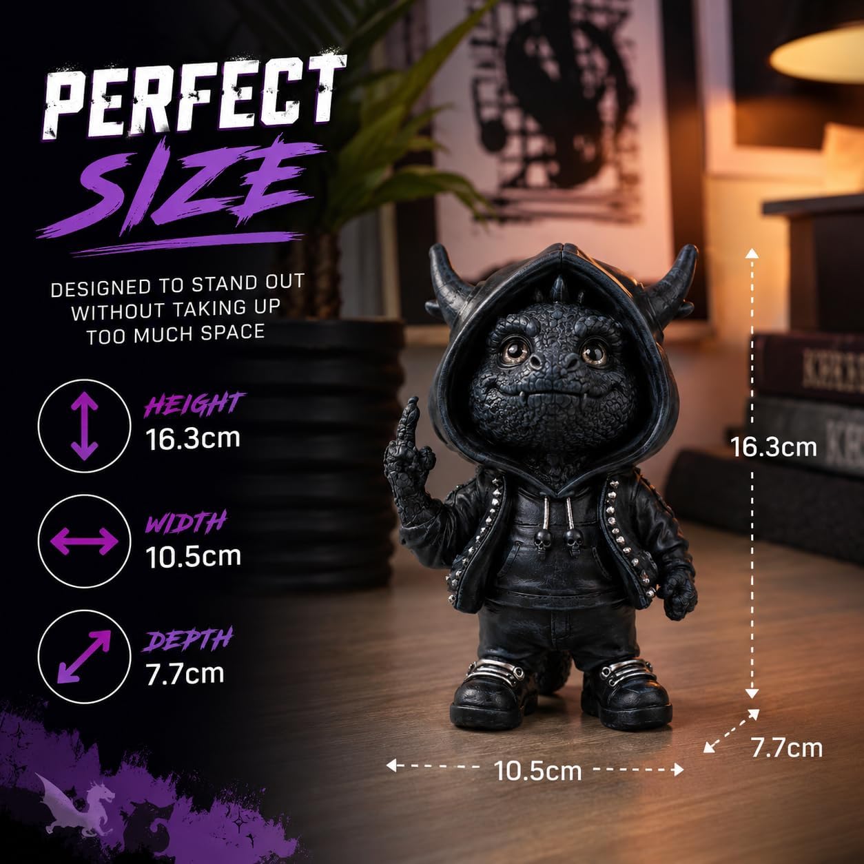 Playing with Fire Dragon Figurine 16.2cm – Gothic Hoodie Dragon Ornament, Humorous Fantasy Collectible