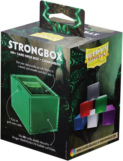 Dragon Shield Strongbox Deck Box Clear Green, Holds 100+ Double Sleeved Cards, Acrylic TCG Storage Case, Vacuum Seal Closure, Stackable, Display Lid, 83.5 x 106 x 75.5 mm