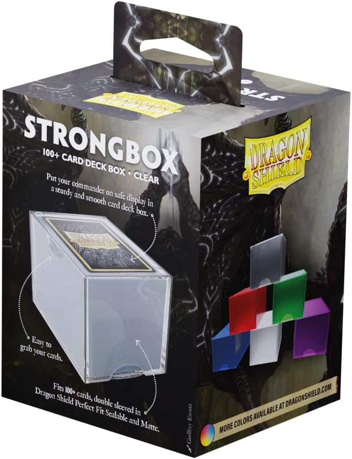 Dragon Shield Strongbox Deck Box Clear, Holds 100+ Double Sleeved Cards, Acrylic TCG Storage Case, Vacuum Seal Closure, Stackable, Display Lid, 83.5 x 106 x 75.5 mm