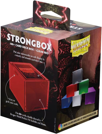 Dragon Shield Strongbox Deck Box Clear Red, Holds 100+ Double Sleeved Cards, Acrylic TCG Storage Case, Vacuum Seal Closure, Stackable, Display Lid, 83.5 x 106 x 75.5 mm