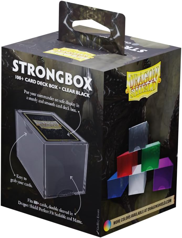 Dragon Shield Strongbox Deck Box Clear Black, Holds 100+ Double Sleeved Cards, Acrylic TCG Storage Case, Vacuum Seal Closure, Stackable, Display Lid, 83.5 x 106 x 75.5 mm