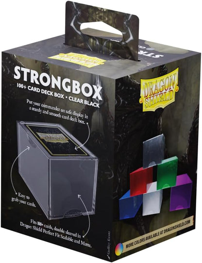 Dragon Shield Strongbox Deck Box Clear Black, Holds 100+ Double Sleeved Cards, Acrylic TCG Storage Case, Vacuum Seal Closure, Stackable, Display Lid, 83.5 x 106 x 75.5 mm