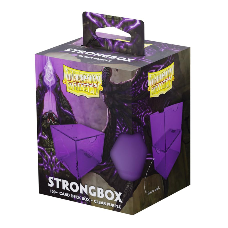Dragon Shield Strongbox Deck Box Clear Purple, Holds 100+ Double Sleeved Cards, Acrylic TCG Storage Case, Vacuum Seal Closure, Stackable, Display Lid, 83.5 x 106 x 75.5 mm