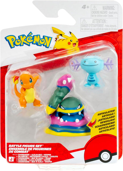 Pokémon Battle Figure 3 Pack - Features 2-Inch Charmander and Wooper plus 3-Inch Alolan Muk Battle Figures