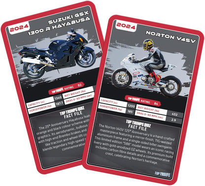 Top Trumps Super Bikes Classics Card Game, Find out how fast Ducati Panigale V4 R is, or how horsepower Kawasaki H2R has in this educational packed game, gifts and toys for boys and girls aged 6 plus