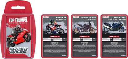 Top Trumps Super Bikes Classics Card Game, Find out how fast Ducati Panigale V4 R is, or how horsepower Kawasaki H2R has in this educational packed game, gifts and toys for boys and girls aged 6 plus
