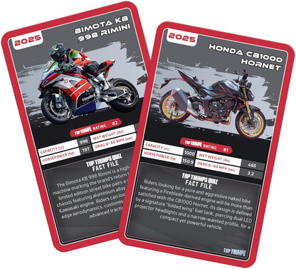 Top Trumps Super Bikes Classics Card Game, Find out how fast Ducati Panigale V4 R is, or how horsepower Kawasaki H2R has in this educational packed game, gifts and toys for boys and girls aged 6 plus