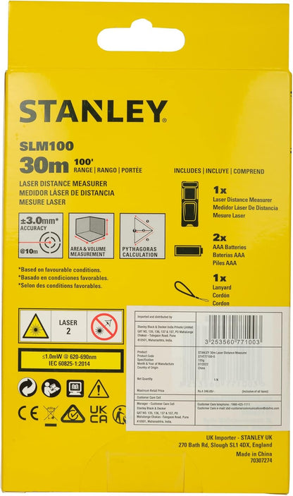 Stanley - Laserafstandsmeter Slm100 - 30M - Elektra-Meetapparatuur - Lasers - 1 Stuk(S)