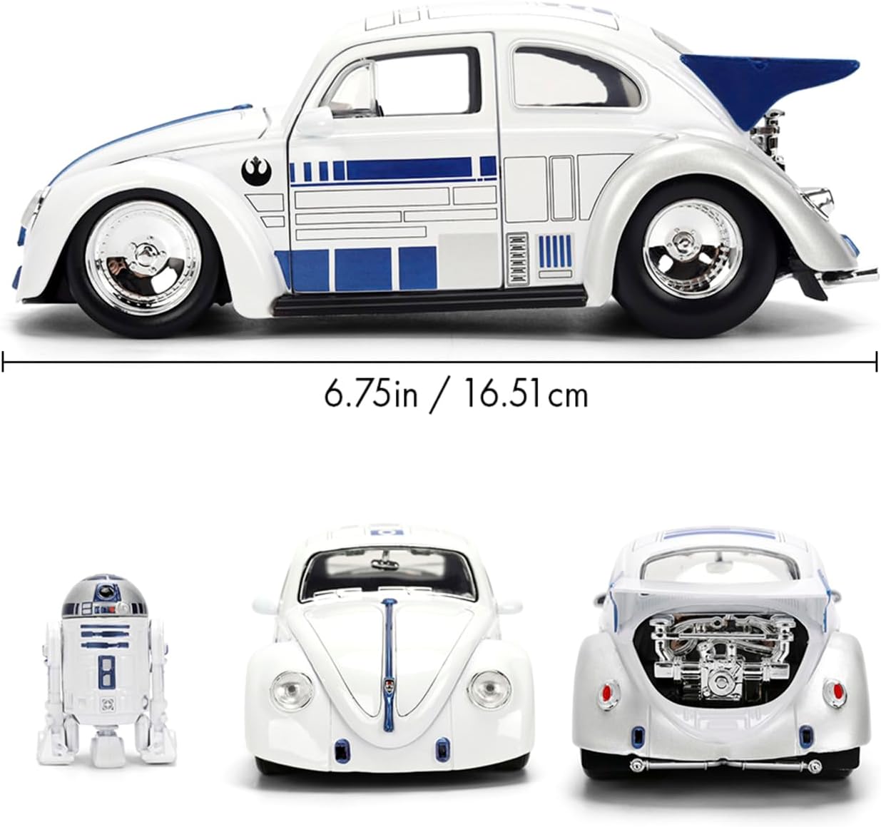Jada Toys Star Wars Auto R2-D2 VW Drag Beetle (Ca. 19 cm) – Modellauto aus Metall im Maßstab 1:24 mit Die-Cast Figur, für Sammler & Kinder ab 8 Jahren, offiziell lizenziert
