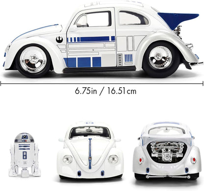 Jada Toys Star Wars Auto R2-D2 VW Drag Beetle (Ca. 19 cm) – Modellauto aus Metall im Maßstab 1:24 mit Die-Cast Figur, für Sammler & Kinder ab 8 Jahren, offiziell lizenziert