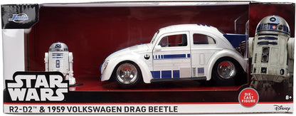 Jada Toys Star Wars Auto R2-D2 VW Drag Beetle (Ca. 19 cm) – Modellauto aus Metall im Maßstab 1:24 mit Die-Cast Figur, für Sammler & Kinder ab 8 Jahren, offiziell lizenziert