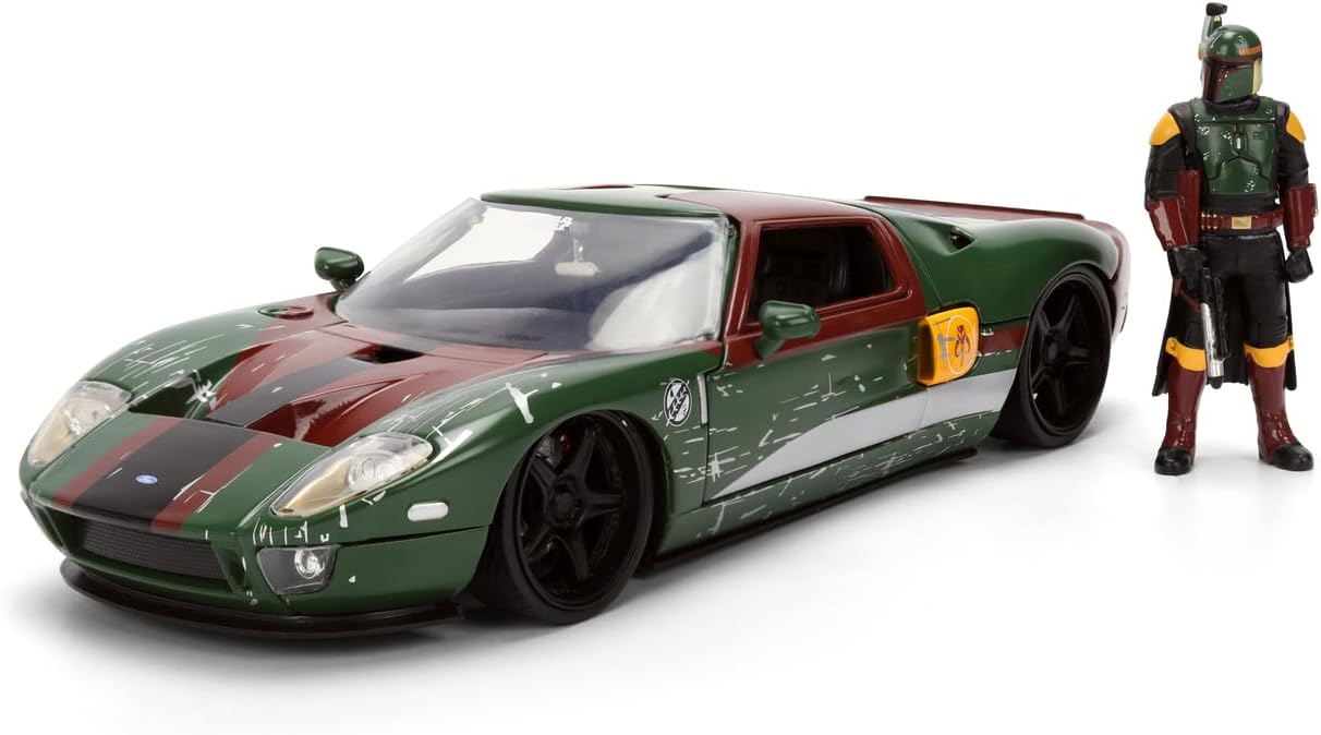 Jada Toys Star Wars Car Boba Fett - 2005 Ford GT (approx. 19 cm) Model Car 1:24 Metal with Figure, Bonnet, Doors & Boot for Opening, Die Cast, for Children and Collectors from 8 Years