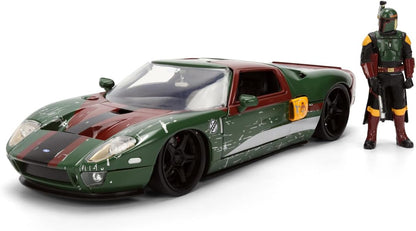 Jada Toys Star Wars Car Boba Fett - 2005 Ford GT (approx. 19 cm) Model Car 1:24 Metal with Figure, Bonnet, Doors & Boot for Opening, Die Cast, for Children and Collectors from 8 Years