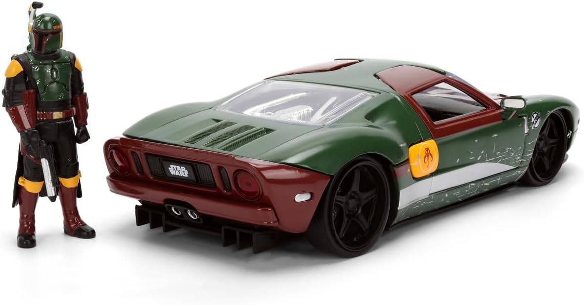 Jada Toys Star Wars Car Boba Fett - 2005 Ford GT (approx. 19 cm) Model Car 1:24 Metal with Figure, Bonnet, Doors & Boot for Opening, Die Cast, for Children and Collectors from 8 Years