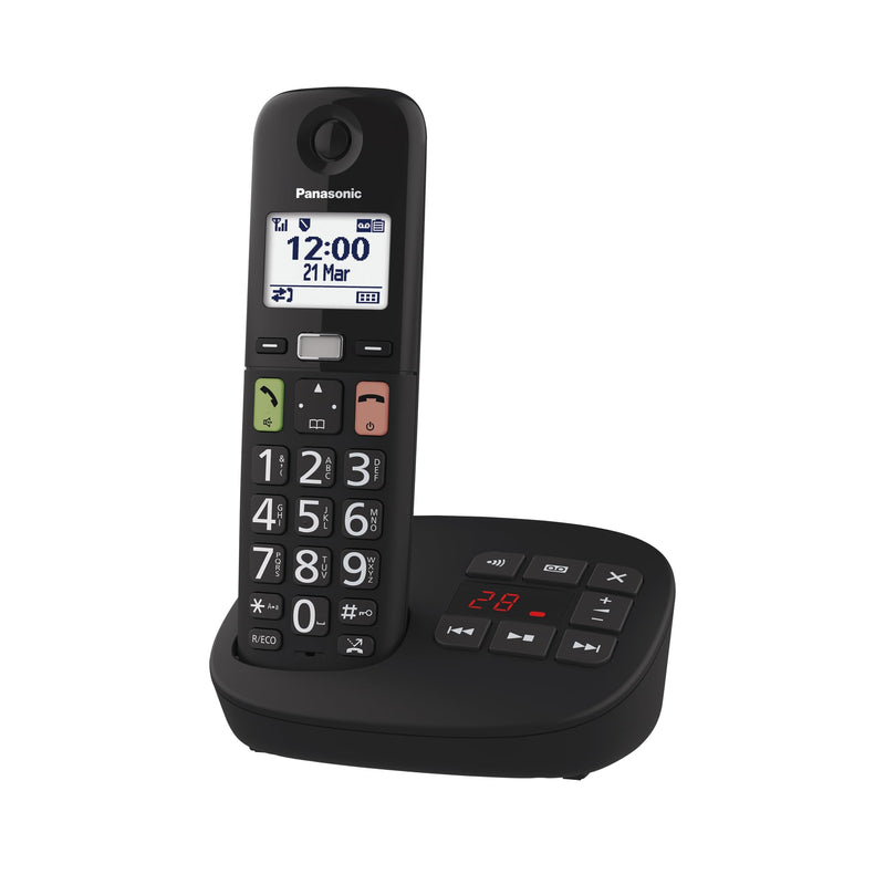 Panasonic KX-TGU130EXB Telefono Cordless Digitale con Segreteria Telefonica, Unità Base e 1 Ricevitore, Display LCD, Tasti Grandi, Fav Call, Compatibile con gli Apparecchi Acustici, Nero