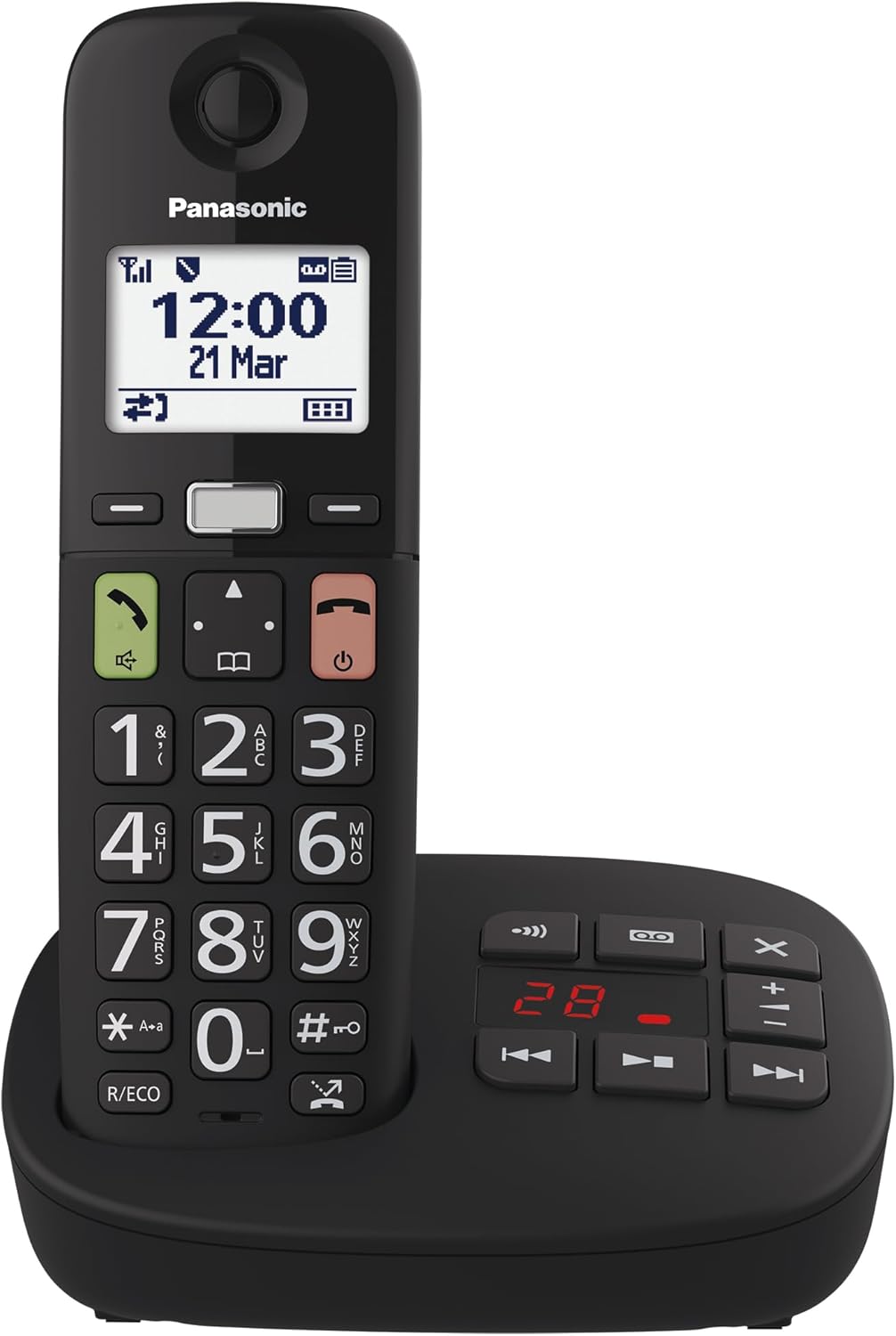 Panasonic KX-TGU130EXB Telefono Cordless Digitale con Segreteria Telefonica, Unità Base e 1 Ricevitore, Display LCD, Tasti Grandi, Fav Call, Compatibile con gli Apparecchi Acustici, Nero