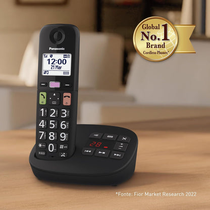 Panasonic KX-TGU130EXB Telefono Cordless Digitale con Segreteria Telefonica, Unità Base e 1 Ricevitore, Display LCD, Tasti Grandi, Fav Call, Compatibile con gli Apparecchi Acustici, Nero