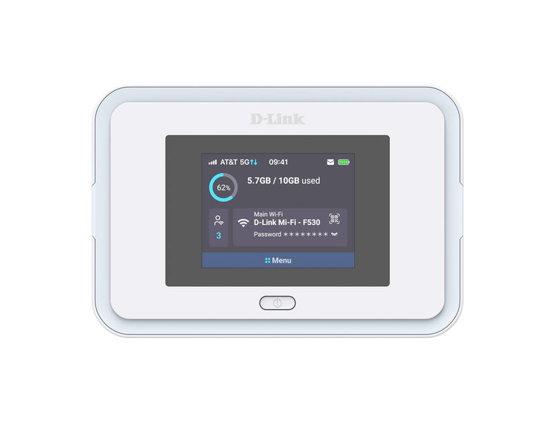 D-Link F530 5G NR AX3000 Wi-Fi 6 Mobile Hotspot, Portable 5G Router, Up to 7.01 Gbps, 2.4" Touchscreen, Connect 32 Devices, 5260 mAh Battery, USB-C PD, microSD File Sharing, SIM Slot, Travel Router
