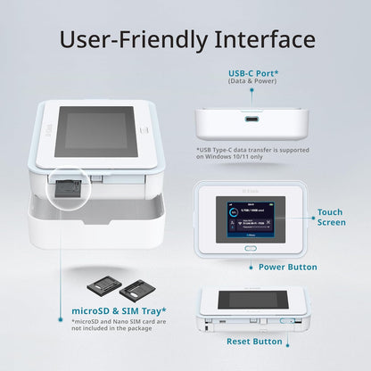D-Link F530 5G NR AX3000 Wi-Fi 6 Mobile Hotspot, Portable 5G Router, Up to 7.01 Gbps, 2.4" Touchscreen, Connect 32 Devices, 5260 mAh Battery, USB-C PD, microSD File Sharing, SIM Slot, Travel Router