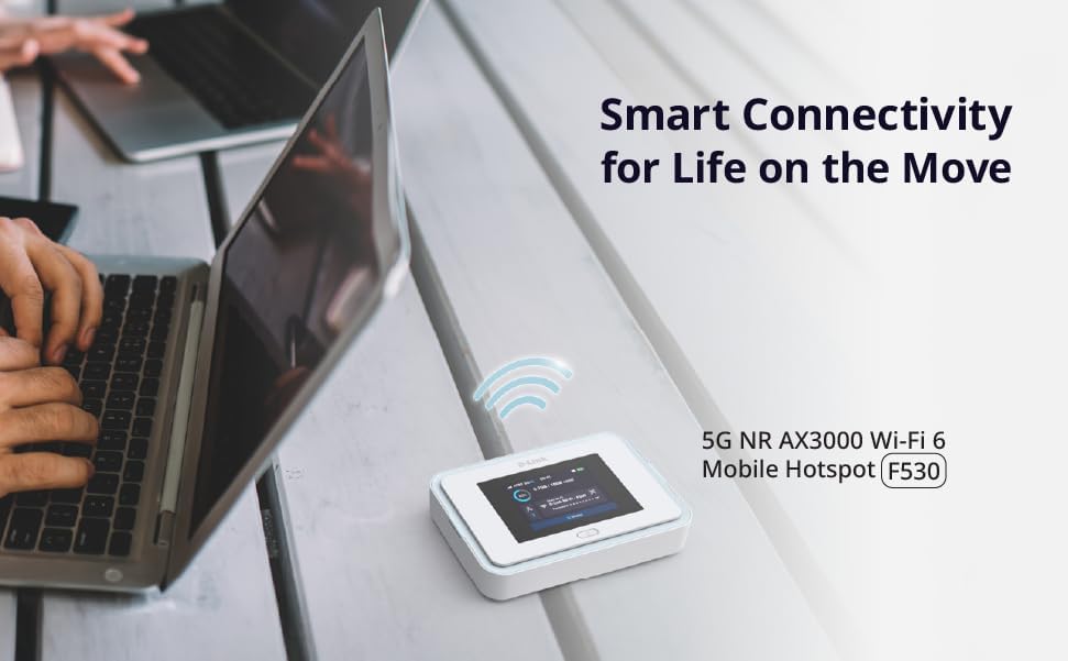 D-Link F530 5G NR AX3000 Wi-Fi 6 Mobile Hotspot, Portable 5G Router, Up to 7.01 Gbps, 2.4" Touchscreen, Connect 32 Devices, 5260 mAh Battery, USB-C PD, microSD File Sharing, SIM Slot, Travel Router