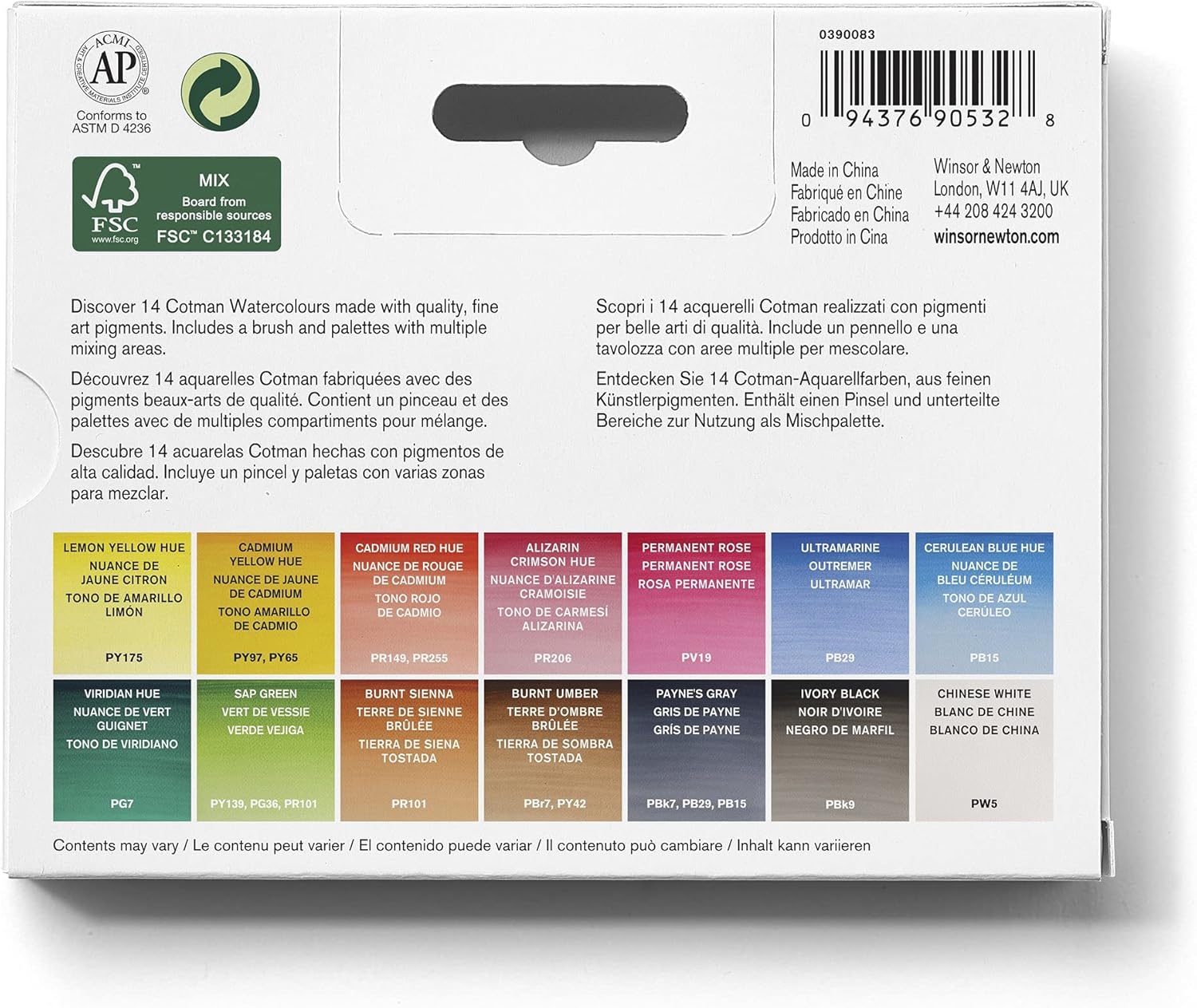 Winsor & Newton acuarela Cotman - Set de 14 medio godets de acuarela, colores surtidos