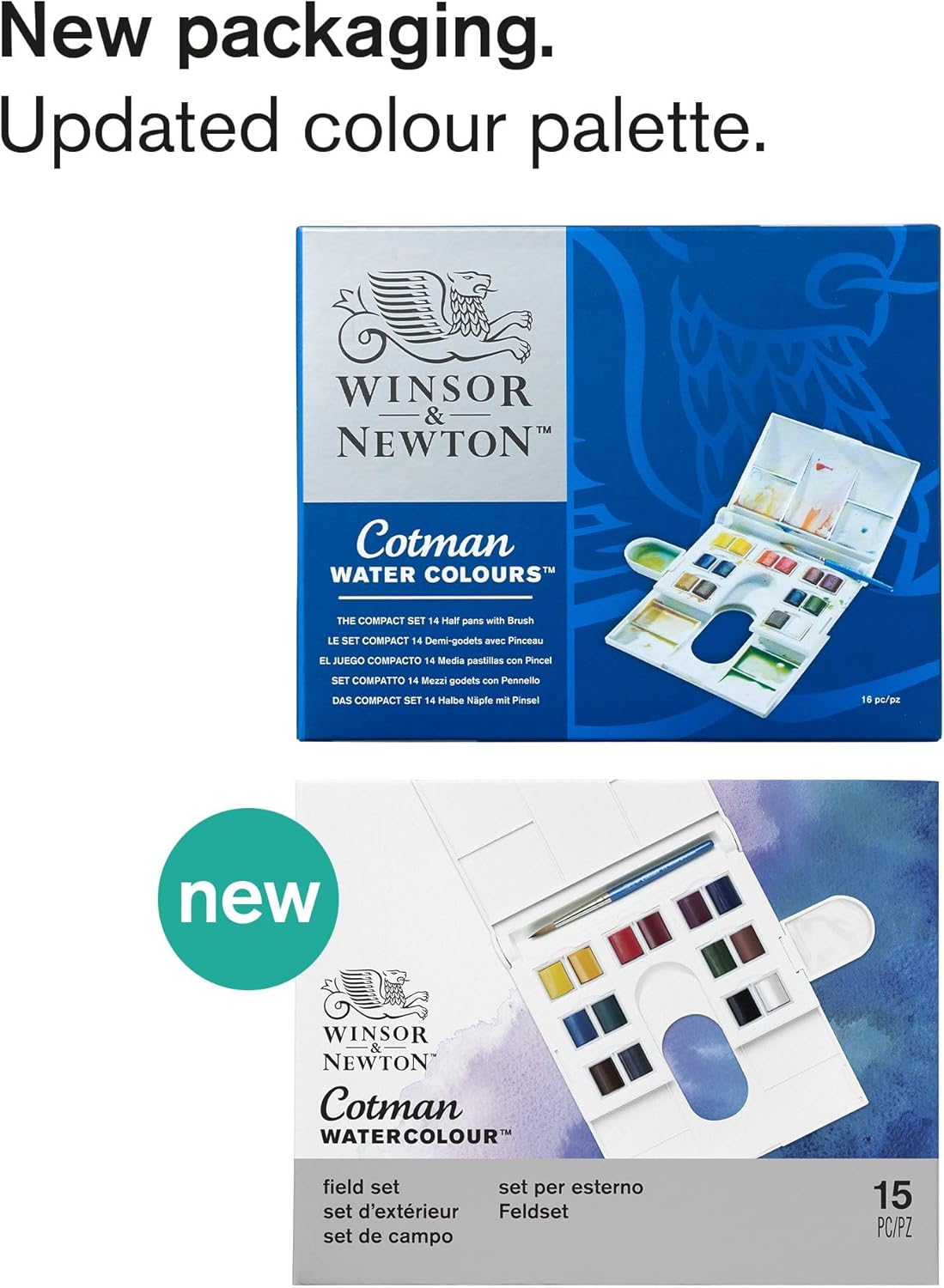 Winsor & Newton acuarela Cotman - Set de 14 medio godets de acuarela, colores surtidos