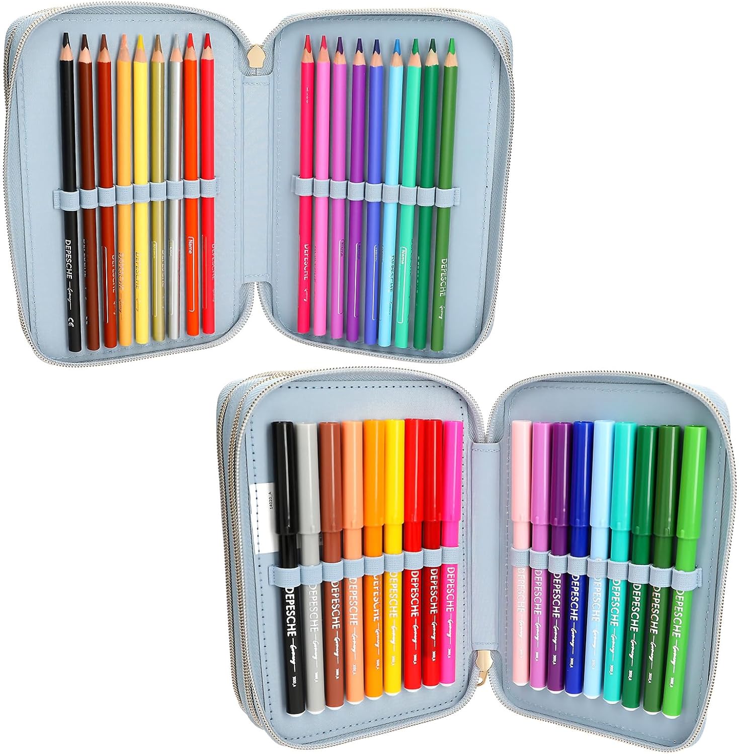 Topmodel - Topmodel Triple Pencil Case - Festival Fun - Cream, Light Blue