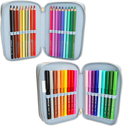 Topmodel - Topmodel Triple Pencil Case - Festival Fun - Cream, Light Blue