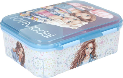Depesche 14031 TOPModel Festival Fun Lunch Box in Dark Blue and Purple, with Model Motif and Flower Pattern, Lunch Box with 3 Compartments and Flexible Divider