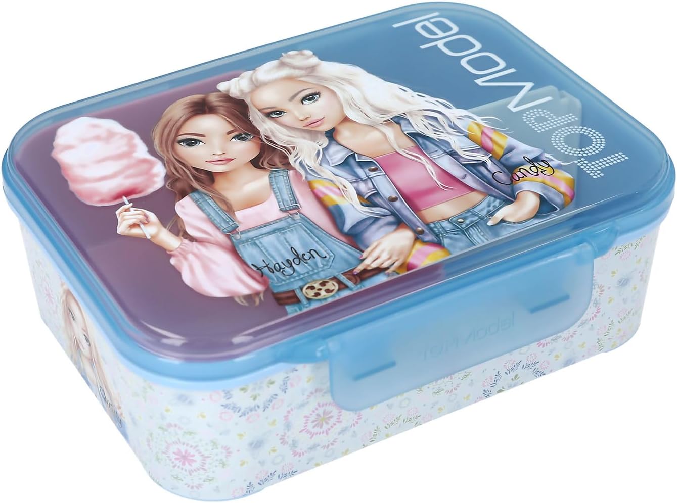 Depesche 14031 TOPModel Festival Fun Lunch Box in Dark Blue and Purple, with Model Motif and Flower Pattern, Lunch Box with 3 Compartments and Flexible Divider