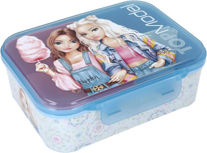 Depesche 14031 TOPModel Festival Fun Lunch Box in Dark Blue and Purple, with Model Motif and Flower Pattern, Lunch Box with 3 Compartments and Flexible Divider