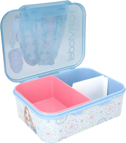 Depesche 14031 TOPModel Festival Fun Lunch Box in Dark Blue and Purple, with Model Motif and Flower Pattern, Lunch Box with 3 Compartments and Flexible Divider