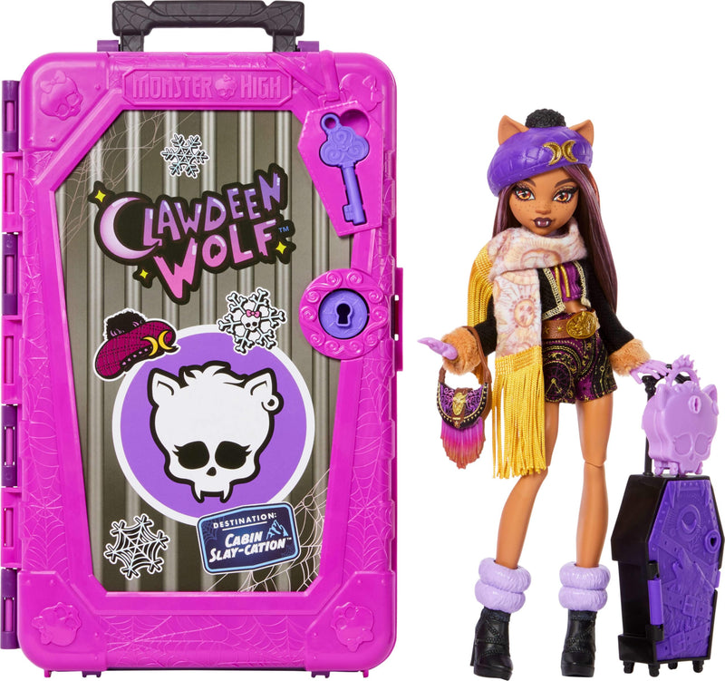 Monster High Monstrueux Secrets Coffret Clawdeen Wolf avec poupée et accessoires, destination : Chalet squelettastique, avec une valise et plus de 19 surprises (vêtements inclus), JMG65