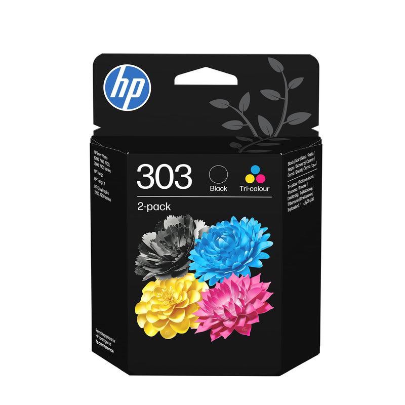 HP 303 Black/Tri - Color Original Ink Cartridge 2-Pack (3YM92AE) - Works Envy 6200, 7100, 7800 series, Envy Photo 6200, 7100, 7800 series, Tango Tango X,