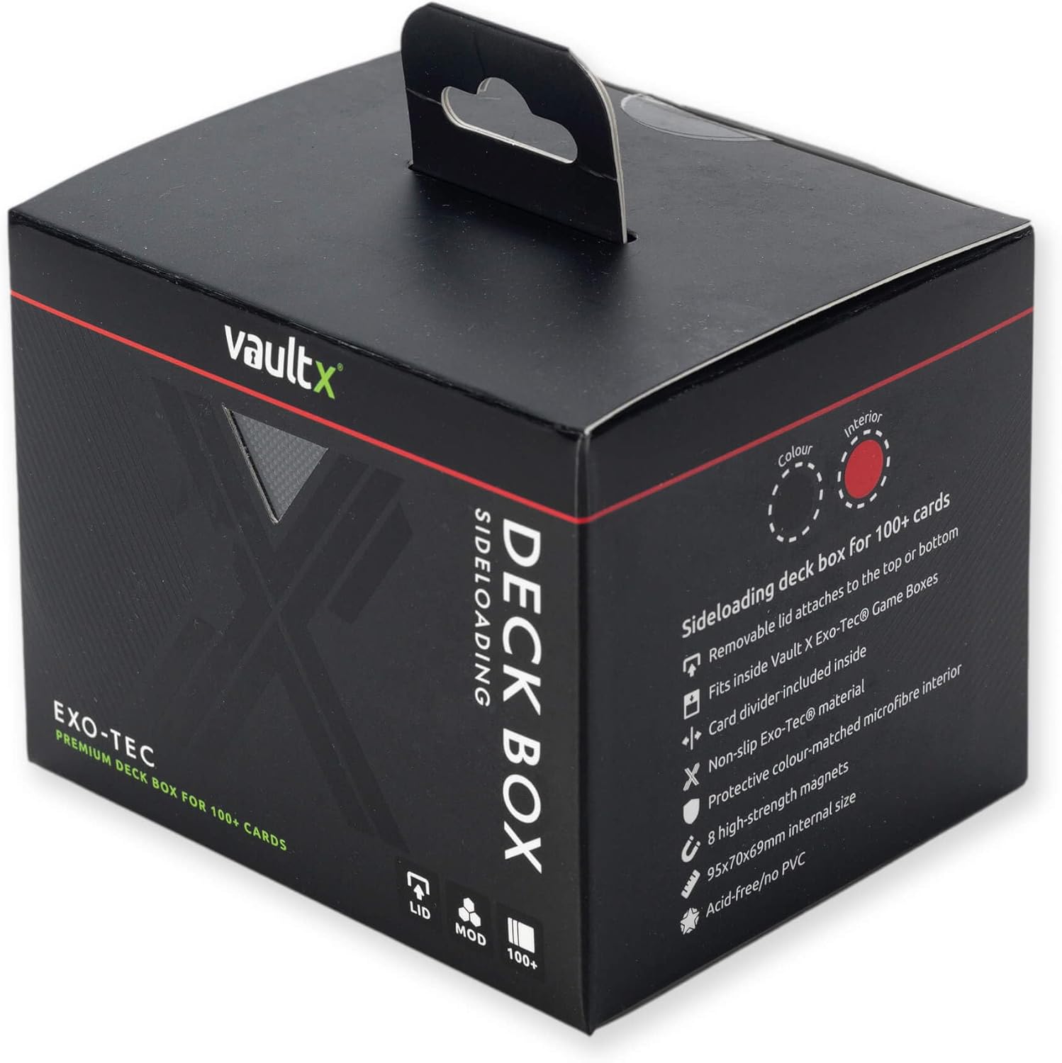 Vault X Sideloading Deck Box, 100+ Sleeved Trading Cards, Exo-Tec Material, Detachable Magnetic Lid (Black/Red