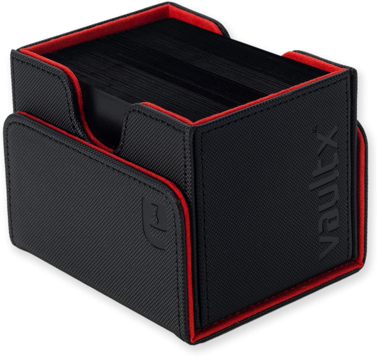 Vault X Sideloading Deck Box, 100+ Sleeved Trading Cards, Exo-Tec Material, Detachable Magnetic Lid (Black/Red