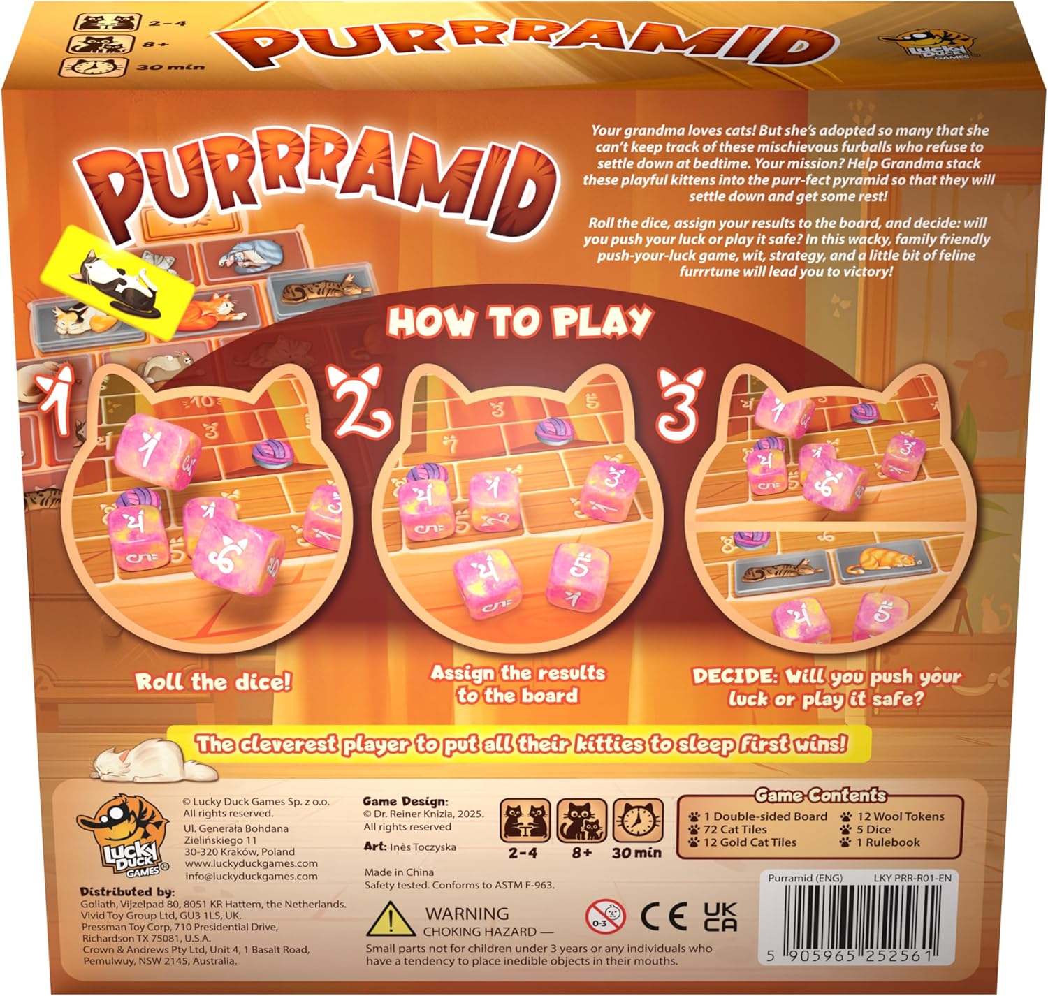 Lucky Duck Games - Purrramid - Cat Stacking Board Game, Family Push Your Luck Dice Game for Kids & Adults, 2–4 Players, Ages 8+