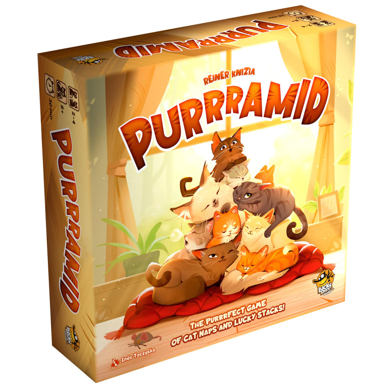 Lucky Duck Games - Purrramid - Cat Stacking Board Game, Family Push Your Luck Dice Game for Kids & Adults, 2–4 Players, Ages 8+