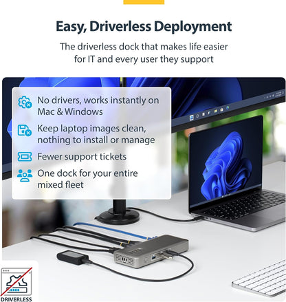 StarTech USB4 Docking Station, Driverless Dual 4K for macOS and Windows, Universal USB-C Dock with 100W Laptop Charging and 2.5GbE (208UE-USB4-DOCK