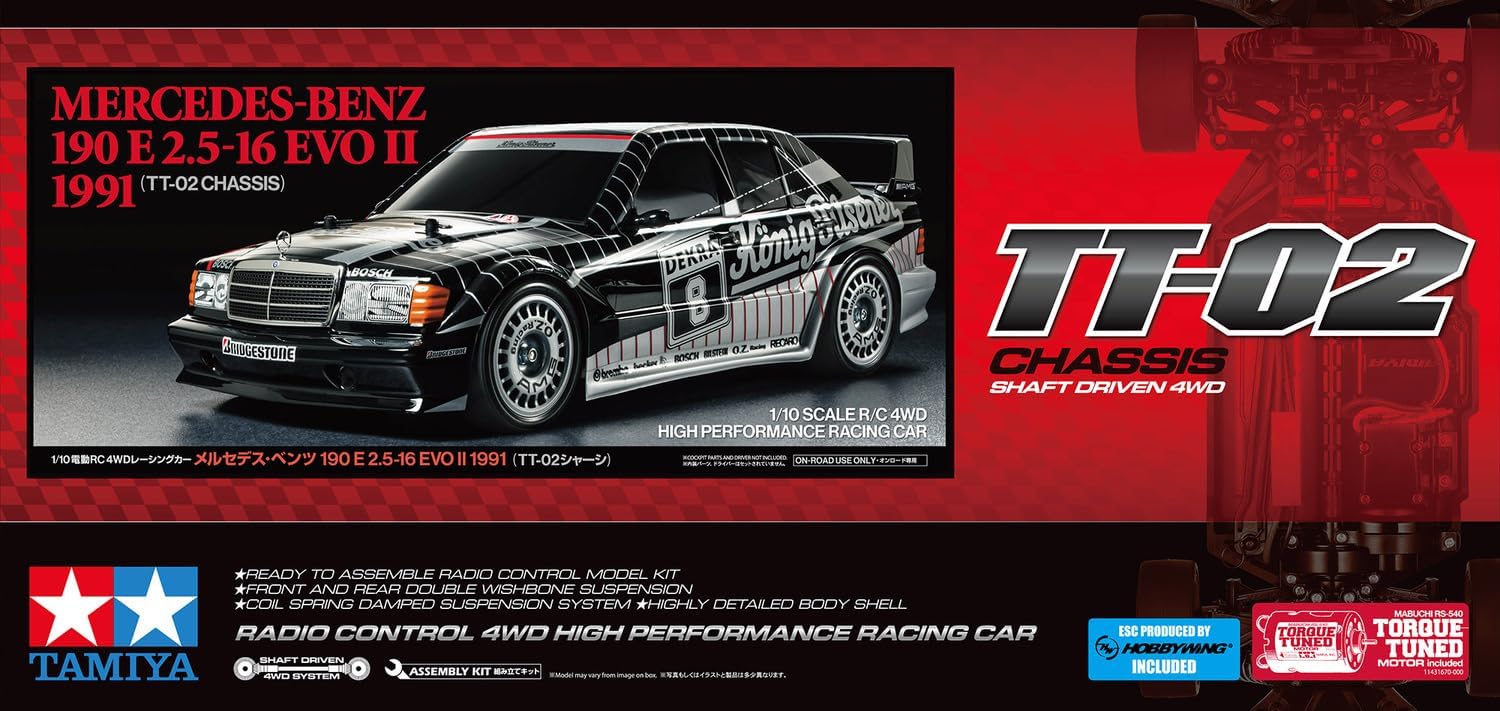 Tamiya 58752 1:10 RC M-B 190E Evo II '91 Re-Pilsn. - Auto telecomandata, veicolo, modellismo, assemblaggio, hobby, RC, non verniciata