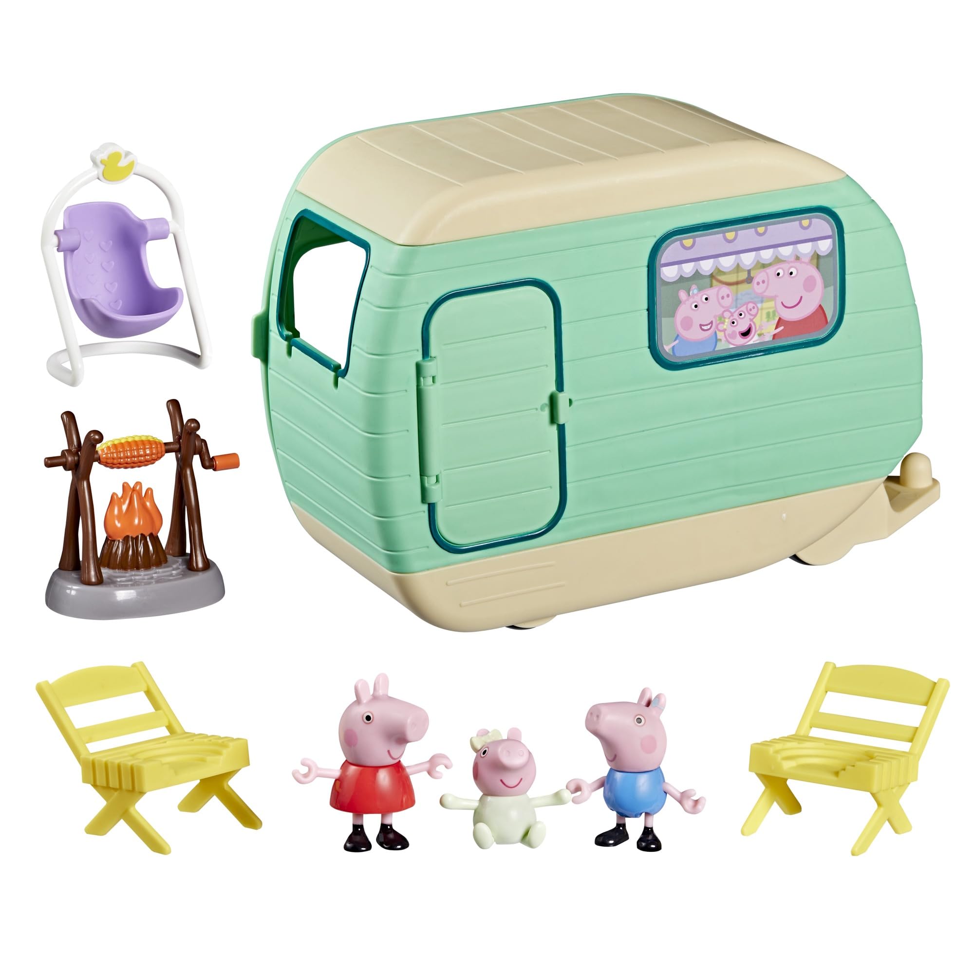 Peppa Pig Three Little Piggies Caravan Playset with 3 Figures, Including Baby Evie, Preschool Toys for Girls and Boys Aged 3+